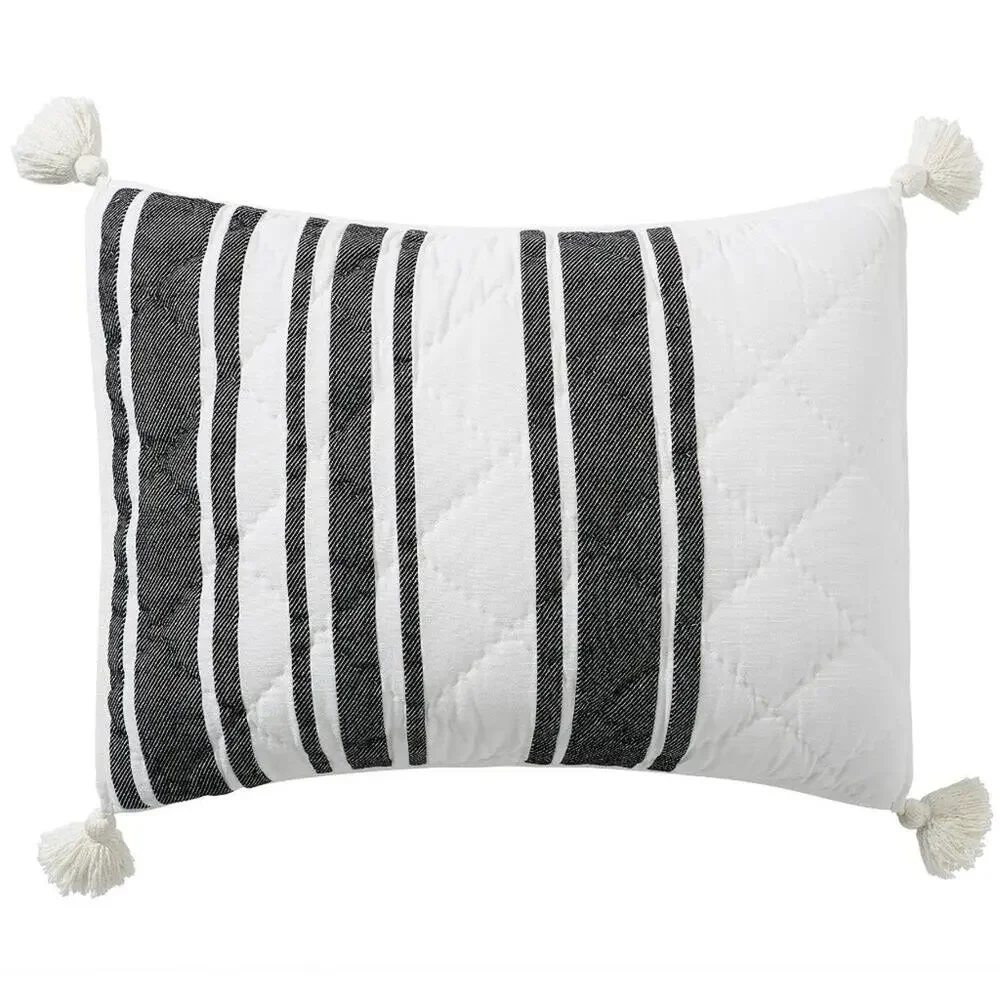 Pottery Barn Mesa Pillow Sham Cover Tassel Stripe Standard Cotton Quilted NWT